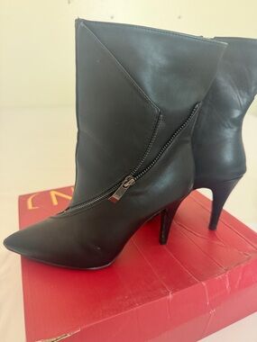 Black Pointed Stiletto Ankle Boots with Side Zip